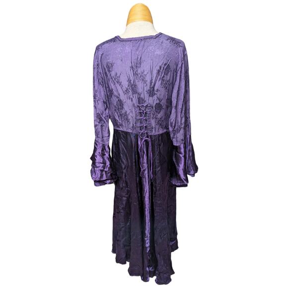 Vtg Y2K L'Pogee Purple Fairycore Renaissance Satin Lace Up Back Maxi Dress OS XL - Picture 3 of 4